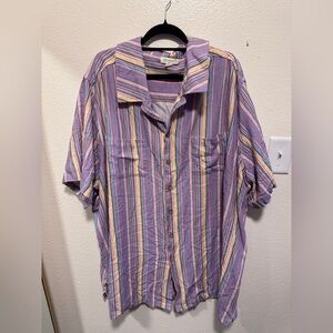 Mens Casual Lavender Multistripe Button-Down Shirt